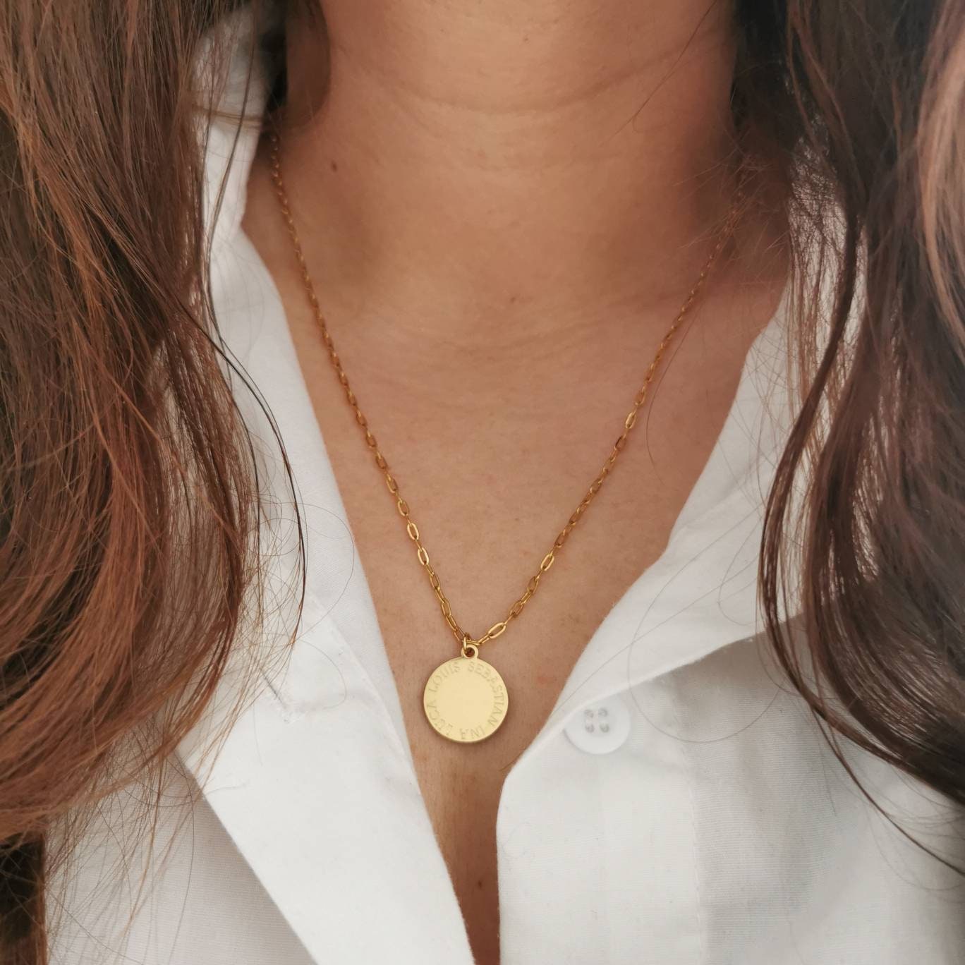 Personalisierte Kette mit 15mm Gravur Plättchen in Gold, Rosé, Silber, Halskette Gold, Familienkette, Namenskette, personalisiertes Geschenk