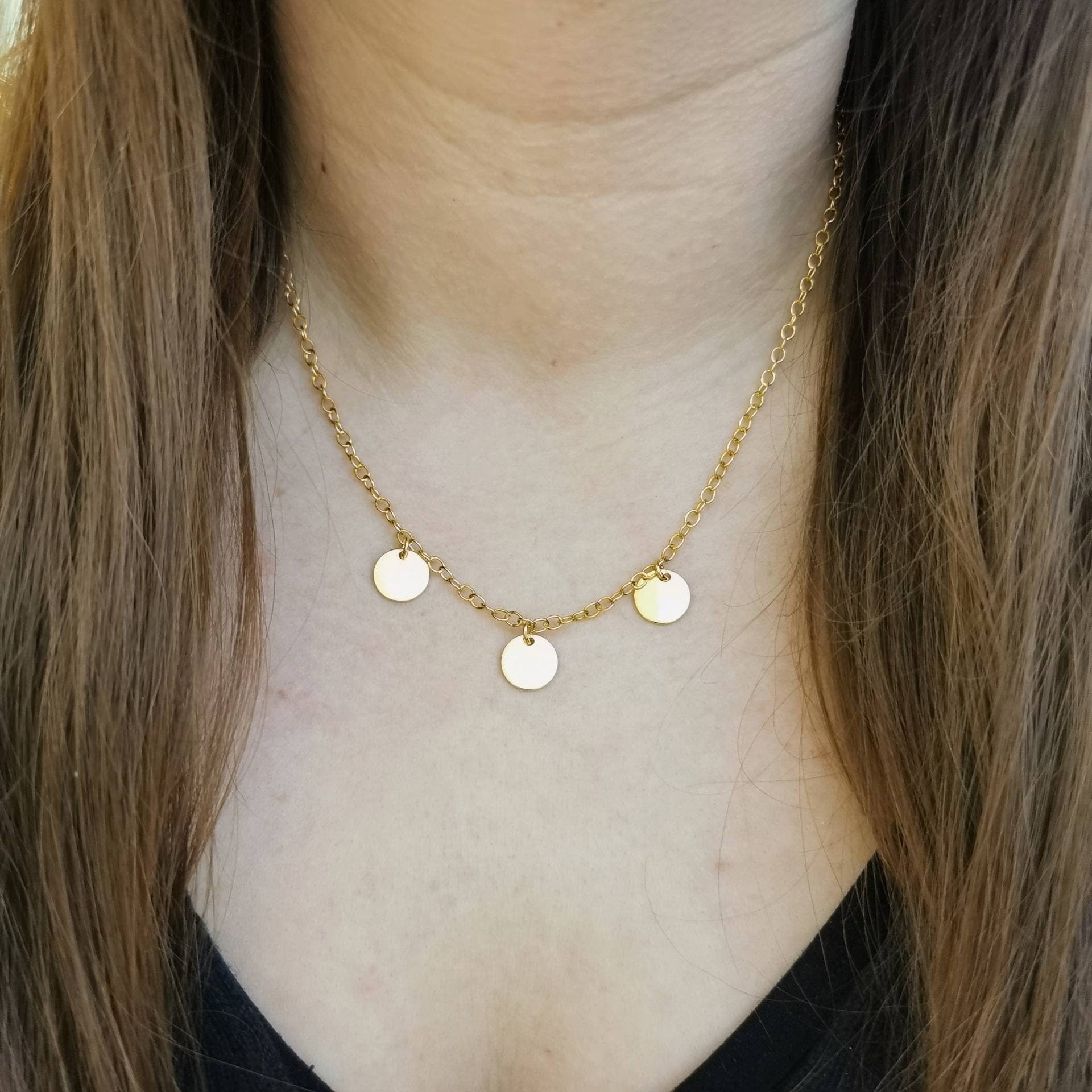 925 Sterling Silber Familien Kette personalisiert in Gold, Rosé und Silber, Plättchen Kette mit Gravur Anhänger, Namenskette, Geschenk,