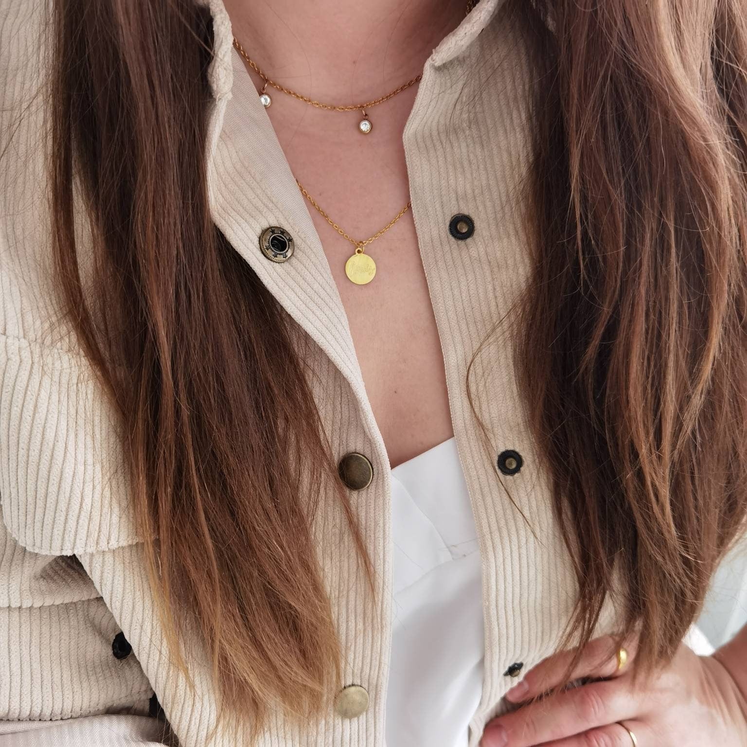 Mehrreihige Gravur Kette mit Zirkonia Anhänger in Gold & Silber aus Edelstahl *Halskette mit Buchstaben Plättchen *personalisiertes Geschenk