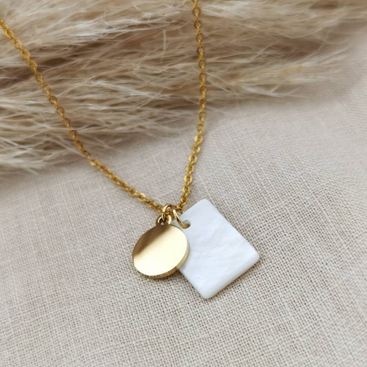 Plättchen Kette personalisiert in Gold,Silber & Rosé, Perlmutt Anhänger, 12mm Gravur Anhänger , personalisiertes Geschenk, Perlmuttplättchen