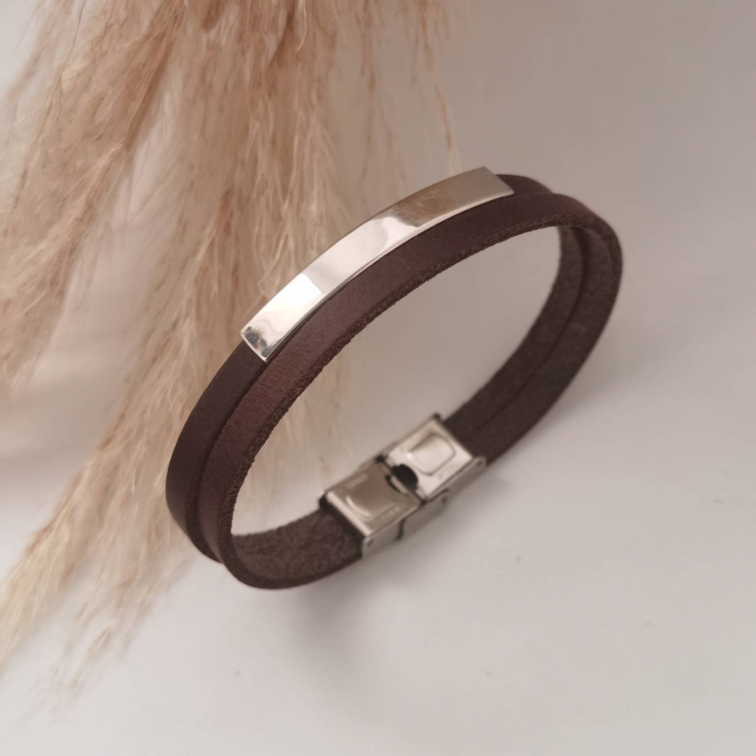 Personalisiertes Männer Armband,Herren Armband Leder+Edelstahl,Gravur Armband,Herren Armband mit Gravur,Geschenk für Papa,Vatertagsgeschenk