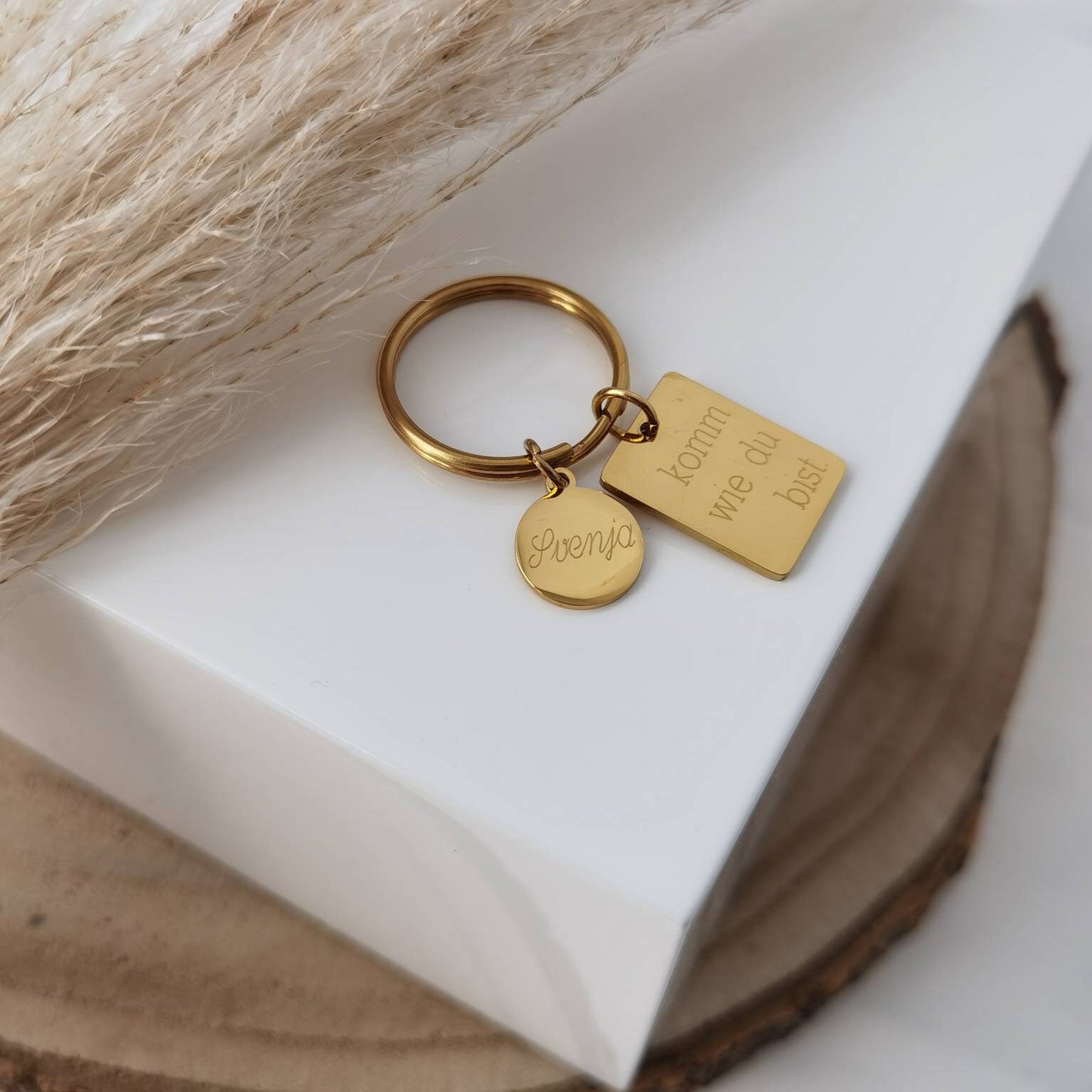 Personalisierter Schlüsselanhänger in Gold, Rosé, Silber aus Edelstahl~Schlüsselbund mit Gravur~personalisiertes Geschenk Frau,Mann,Freunde