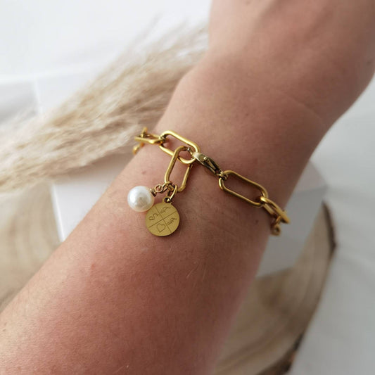 Grobes Gliederarmband mit personalisierten Plättchen Anhängern in Gold oder Silber aus Edelstahl, personalisiertes Geschenk, Namensgravur