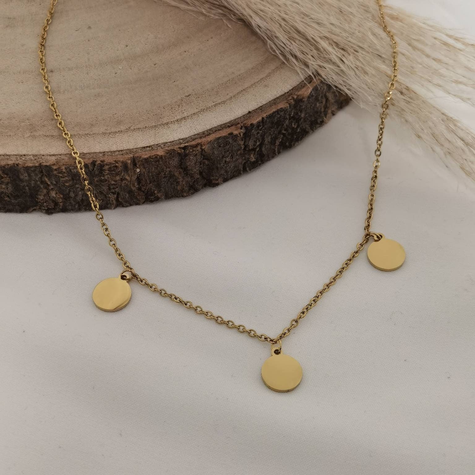 Personalisierte 10mm Plättchen Kette in Gold, Rosé, Silber aus Edelstahl, Kette Buchstaben Gravur, Namens Kette als Geschenk, Halskette gold