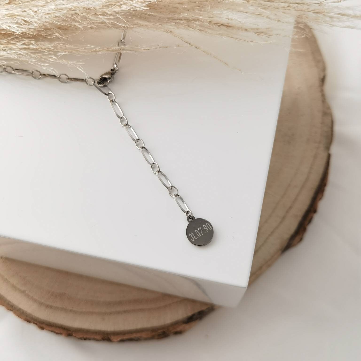 Personalisierte Y-Kette in Gold oder Silber mit 12mm Plättchen Anhänger, Halskette mit Gravur, Geschenk Weihnachten, Frauen, Freundin