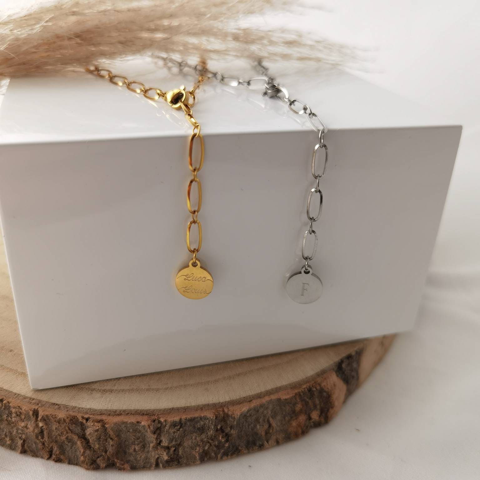 Personalisierte Y-Kette in Gold oder Silber mit 12mm Plättchen Anhänger, Halskette mit Gravur, Geschenk Weihnachten, Frauen, Freundin