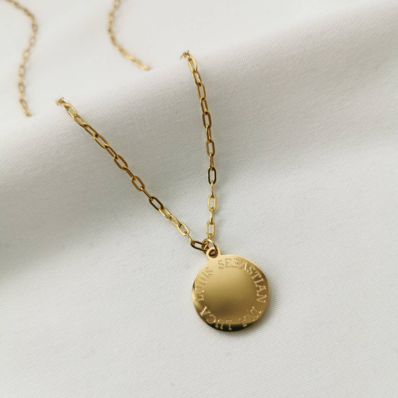 Personalisierte Kette mit 15mm Gravur Plättchen in Gold, Rosé, Silber, Halskette Gold, Familienkette, Namenskette, personalisiertes Geschenk