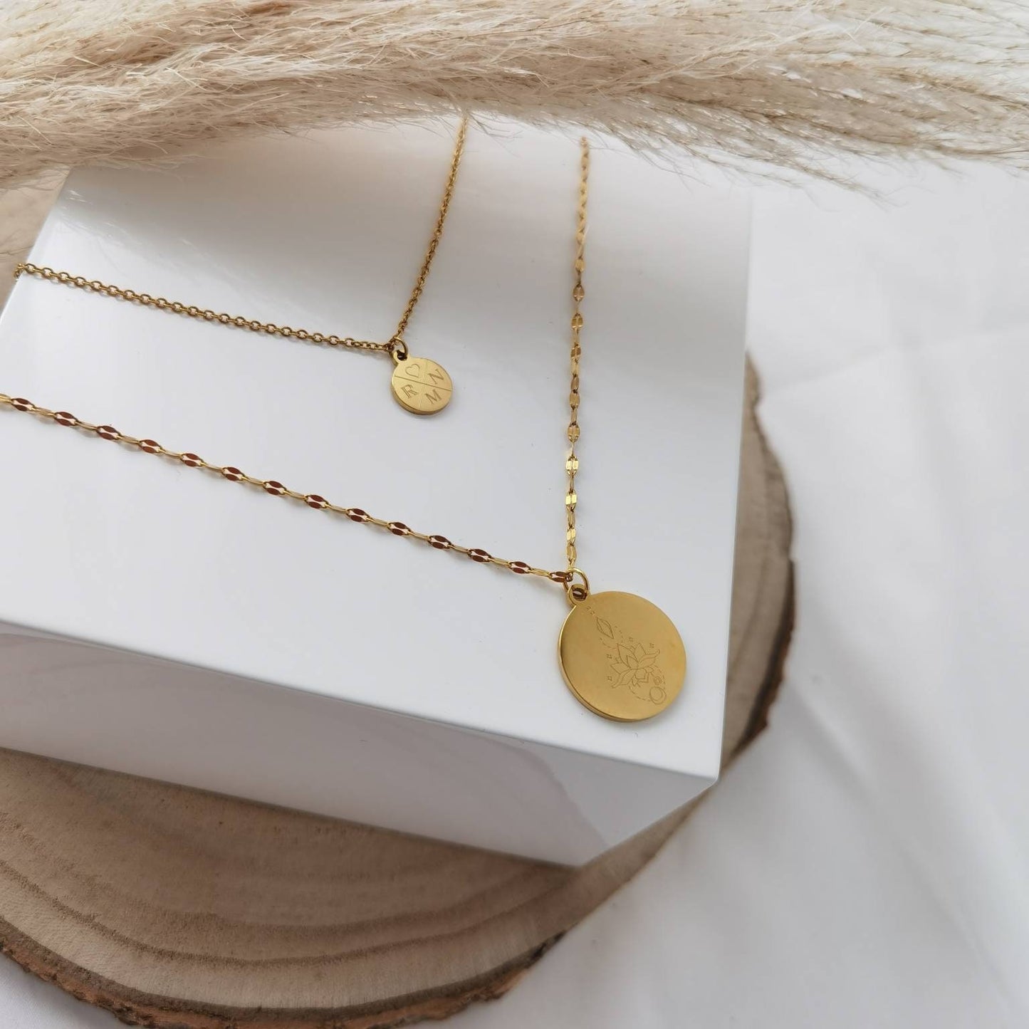 Mehrreihige, personalisierte Plättchen Kette in Gold,Silber,Rosé aus Edelstahl, Personalisierter Schmuck für Frauen, Weihnachtsgeschenk Frau