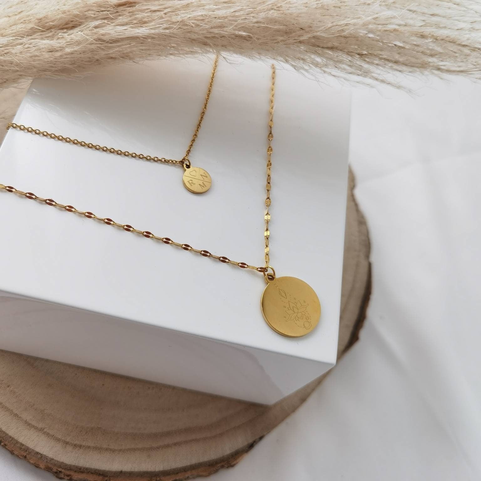 Mehrreihige, personalisierte Plättchen Kette in Gold,Silber,Rosé aus Edelstahl, Personalisierter Schmuck für Frauen, Weihnachtsgeschenk Frau