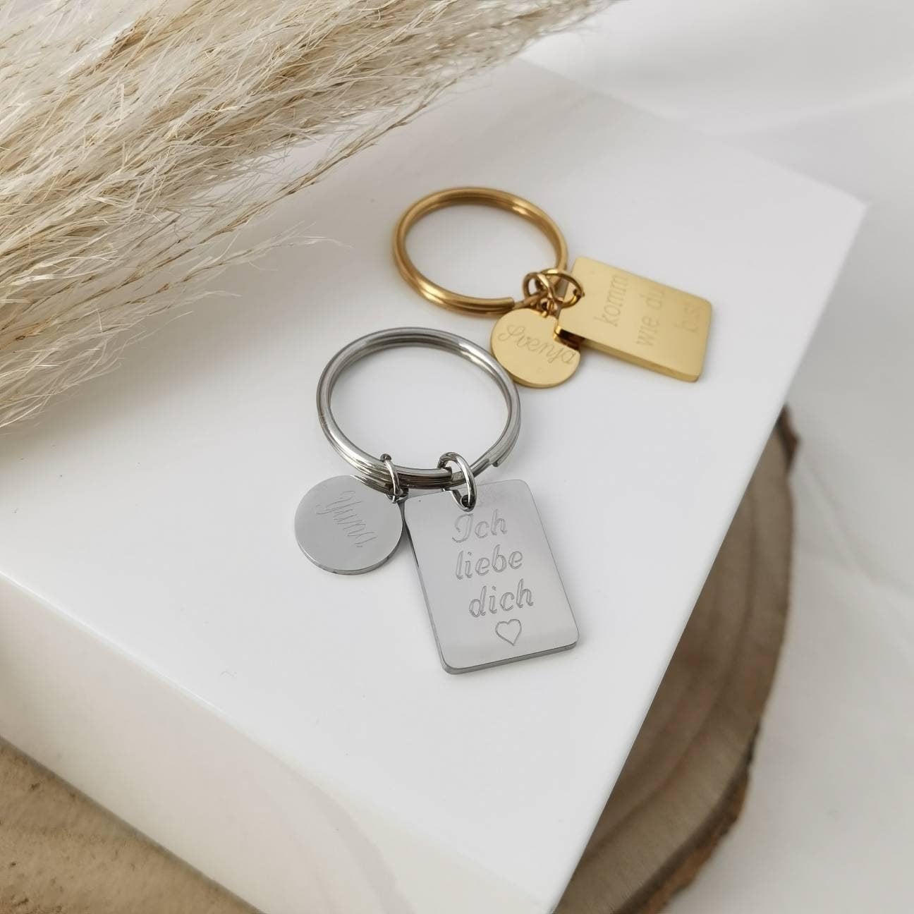 Personalisierter Schlüsselanhänger in Gold, Rosé, Silber aus Edelstahl~Schlüsselbund mit Gravur~personalisiertes Geschenk Frau,Mann,Freunde