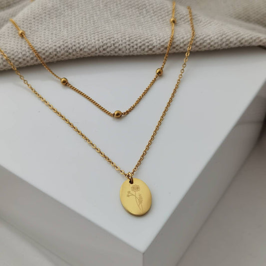 Mehrreihige, personalisierte Plättchen Kette in Gold & Silber aus Edelstahl, Halskette mit ovalem Gravurplättchen, personalisiertes Geschenk