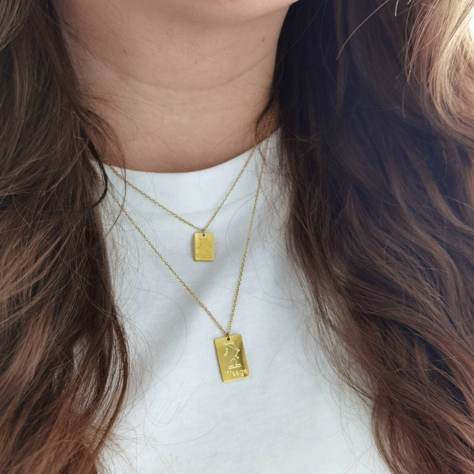 Personalisierte Halskette in Gold, Silber und Rosé mit rechteckigem Gravur Plättchen Anhängern in 13mm oder 18mm, personalisiertes Geschenk