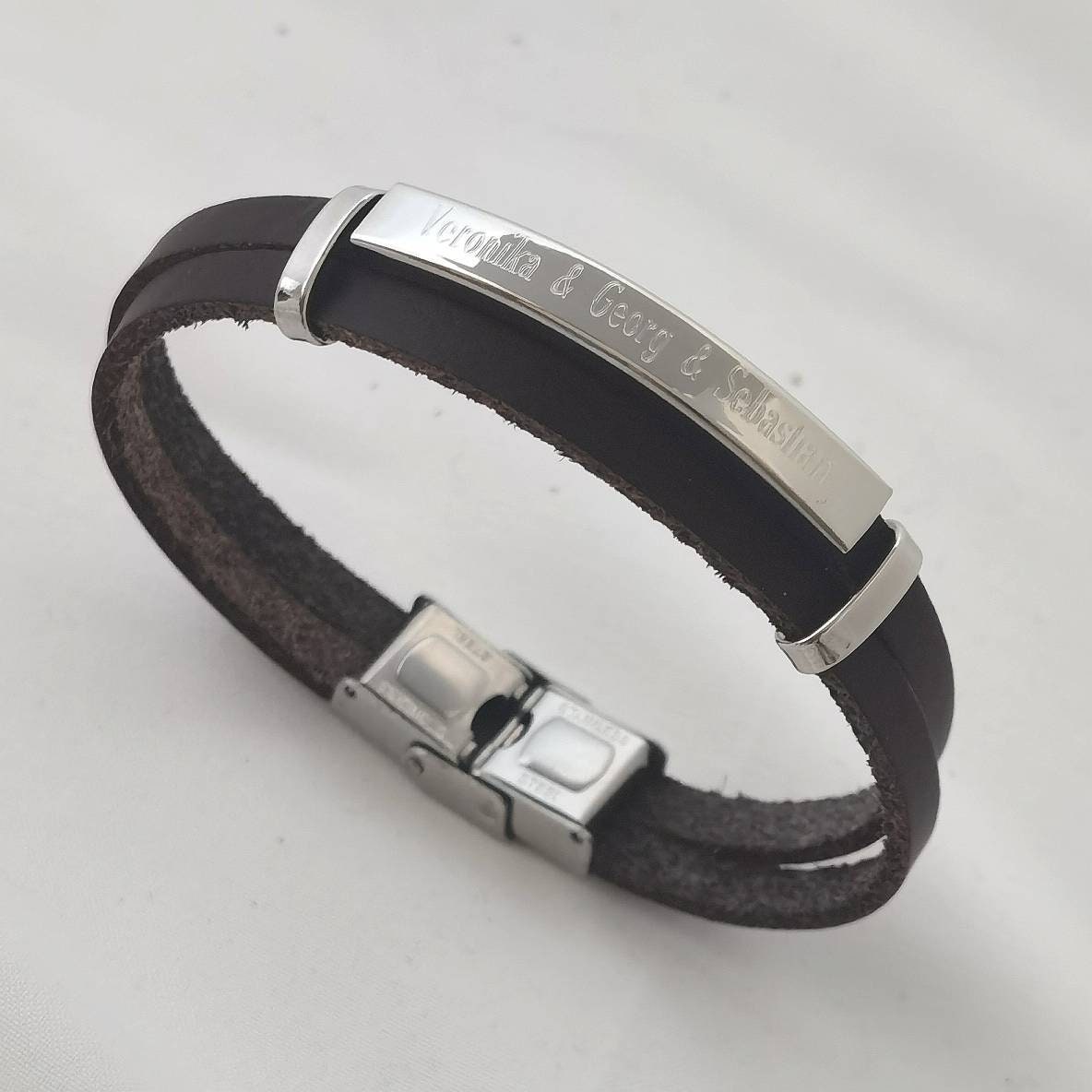 Personalisiertes Männer Armband,Herren Armband Leder+Edelstahl,Gravur Armband,Herren Armband mit Gravur,Geschenk für Papa,Vatertagsgeschenk