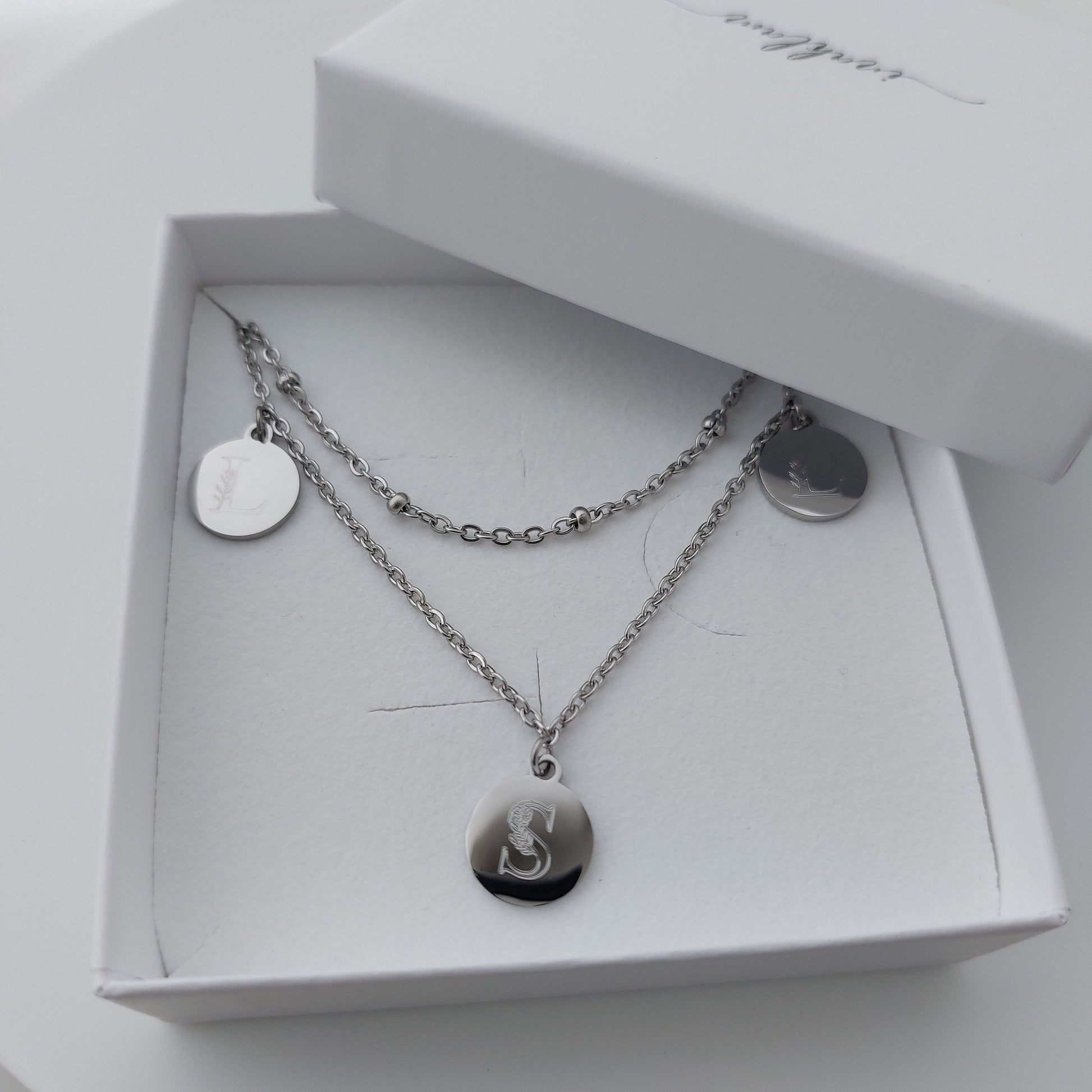 Mehrreihige, personalisierte 12 mm Plättchen Kette in Gold,Silber & Rosé aus Edelstahl, Personalisiertes Geschenk für Mama, Frauen, Freundin
