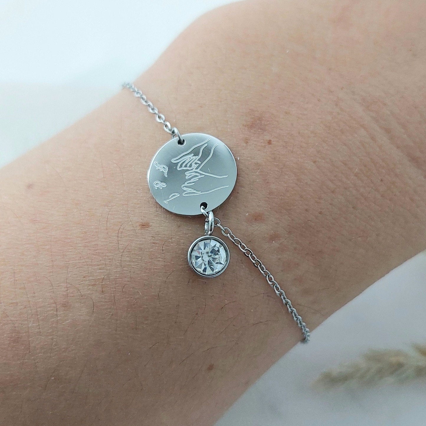 Armband aus Edelstahl mit Gravur Plättchen + Geburtsstein