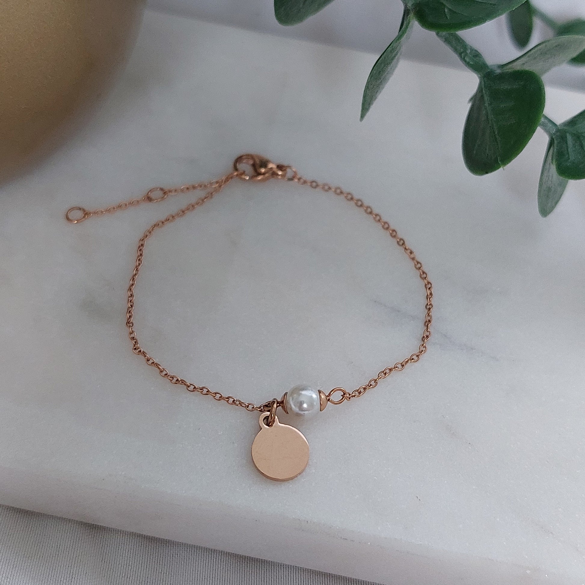 Personalisiertes Perlenarmband Gold, Silber oder Rosé, Armband Perlen Anhänger, Perlen Armband, Edelstahl Armband Perlen Gold, Silber, Rosé