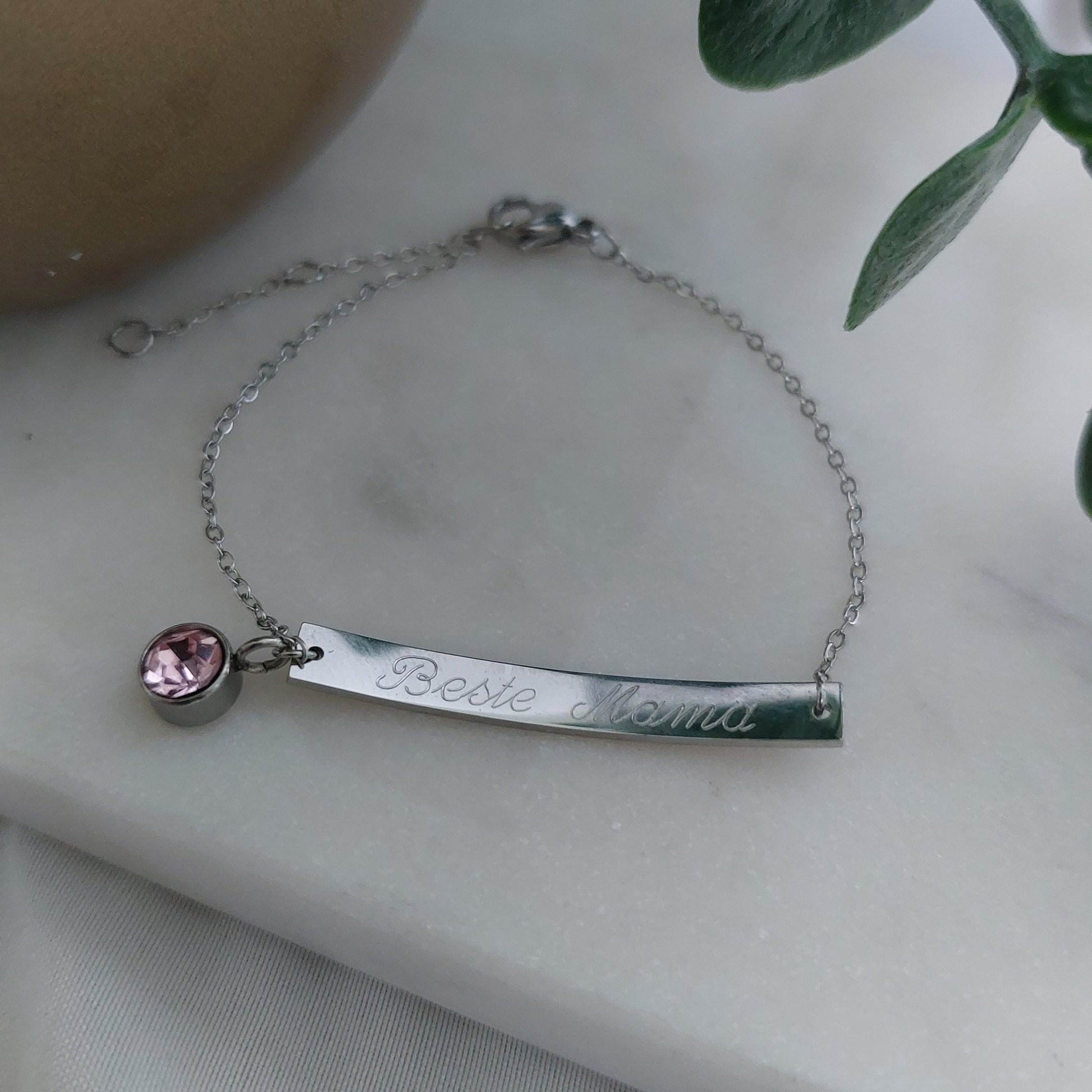 Personalisiertes Geburtsstein Armband mit Namensgravur in Gold, Silber und Rosé,Namens Kettchen, personalisiertes Armband mit Namen