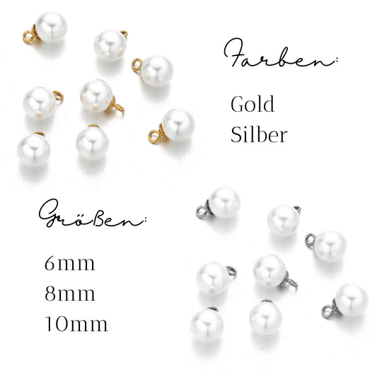 Perlen Anhänger, Perlen, Perlenschmuck, einzelne Perlen in Edelstahlfassung, Gold und Silber, Kunstperlen