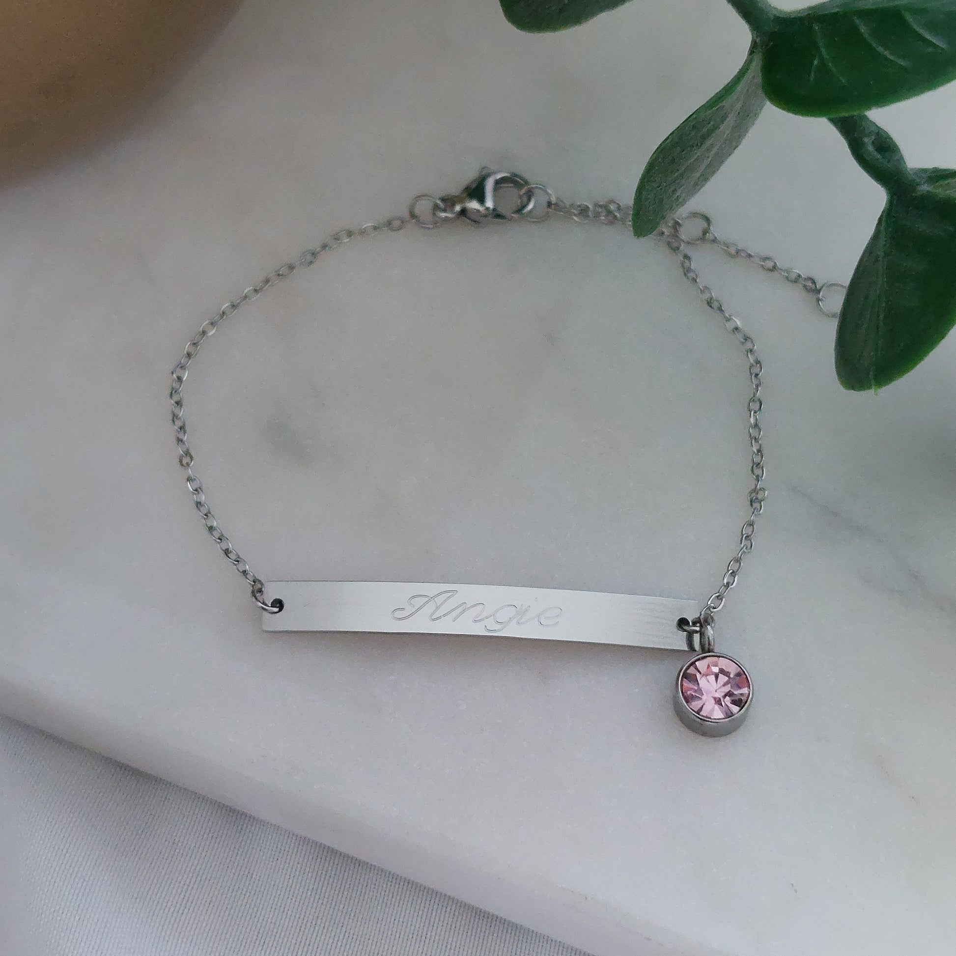 Personalisiertes Geburtsstein Armband mit Namensgravur in Gold, Silber und Rosé,Namens Kettchen, personalisiertes Armband mit Namen