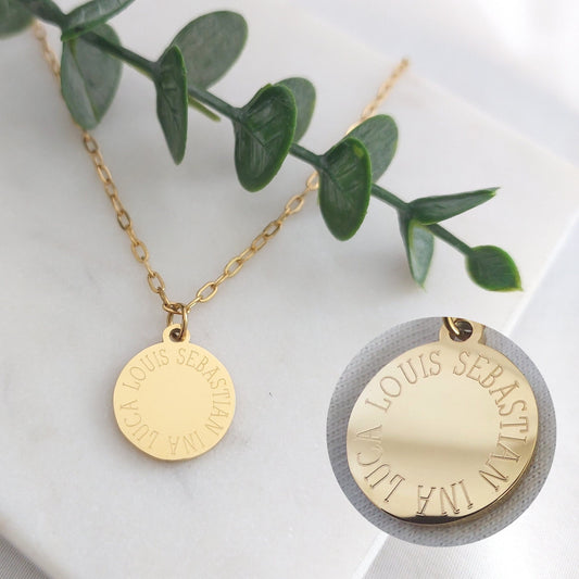 Personalisierte Kette mit 15mm Gravur Plättchen in Gold, Rosé, Silber, Halskette Gold, Familienkette, Namenskette, personalisiertes Geschenk