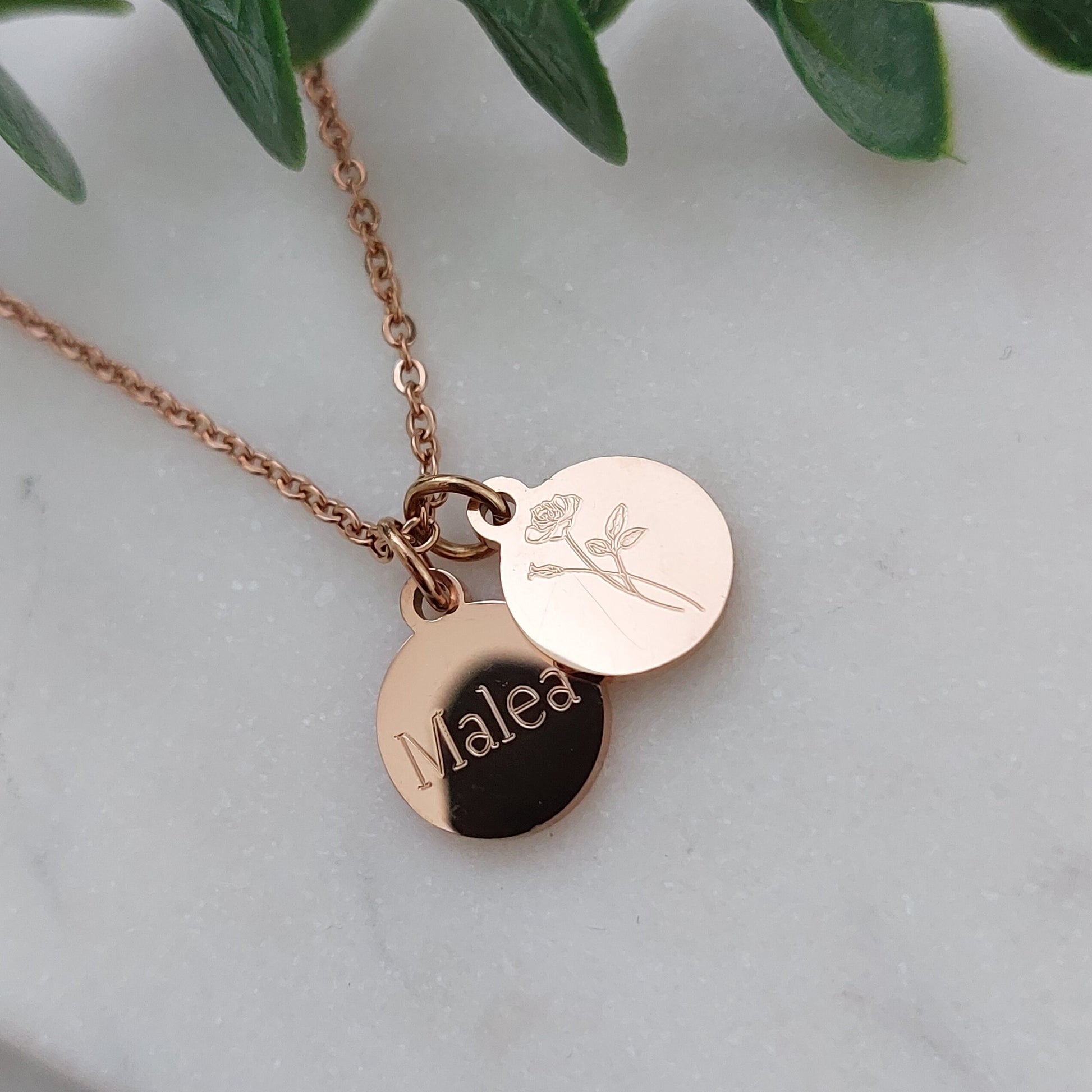 Plättchen Kette personalisiert in Gold, Silber & Rosé mit Gravur Anhänger 10mm, personalisierte Namens Kette, personalisiertes Geschenk