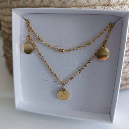 Mehrreihige, personalisierte Plättchen Kette in Gold,Silber & Rosé aus Edelstahl, Personalisiertes Geschenk für Mama, Frauen, Freundin
