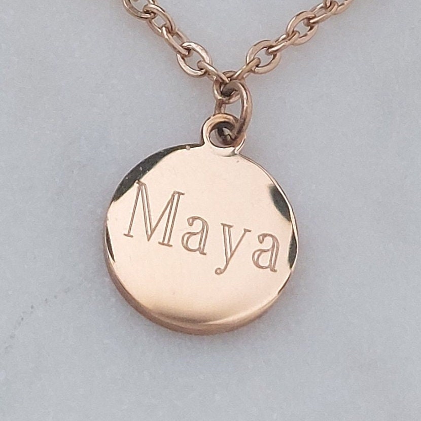 Personalisierte 15mm Plättchen Kette in Gold, Rosé, Silber aus Edelstahl, Kette Buchstaben Gravur, Namens Kette als Geschenk, Halskette gold