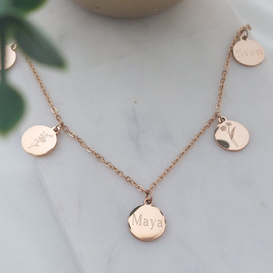 Personalisierte 15mm Plättchen Kette in Gold, Rosé, Silber aus Edelstahl, Kette Buchstaben Gravur, Namens Kette als Geschenk, Halskette gold