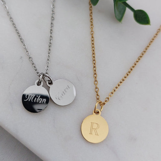 Plättchen Kette personalisiert in Gold, Silber & Rosé mit Gravur Anhänger 10mm, personalisierte Namens Kette, personalisiertes Geschenk