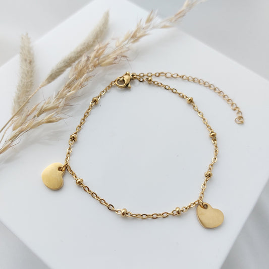 Personalisiertes Armband in Gold,Rosé oder Silber mit Herz Anhänger, Kugel Armband mit Herz Anhänger und Buchstaben Gravur. Geschenk