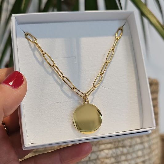 Personalisierte Kette mit 20mm Gravur Plättchen in Gold und Silber, Halskette Gold, Familienkette, Namenskette, personalisiertes Geschenk