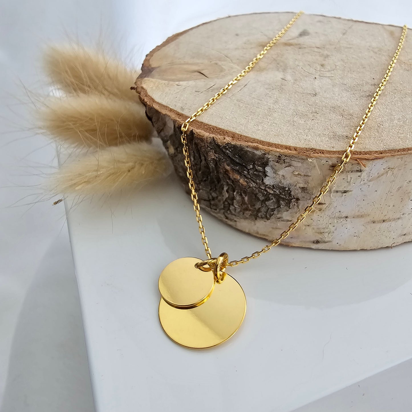 Personalisierte Kette mit 15mm & 10mm Gravur Plättchen Anhänger in Gold, Silber, Rosé, Buchstaben Kette gold, personalisiertes Geschenk Mama