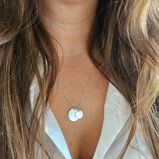 Personalisierte Kette mit 15mm & 10mm Gravur Plättchen Anhänger in Gold, Silber, Rosé, Buchstaben Kette gold, personalisiertes Geschenk Mama