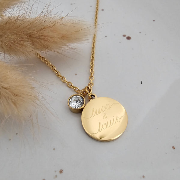 Geburtsstein Kette mit Gravur Plättchen Anhänger in Gold, Silber,Rosé | Buchstaben Kette gold | personalisiertes Geschenk zur Geburt