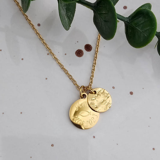Halskette mit 12mm Gravur Plättchen| 10mm Strucktur Plättchen in Gold & Silber| Namenskette| Kette mit Buchstabe| personalisiertes Geschenk