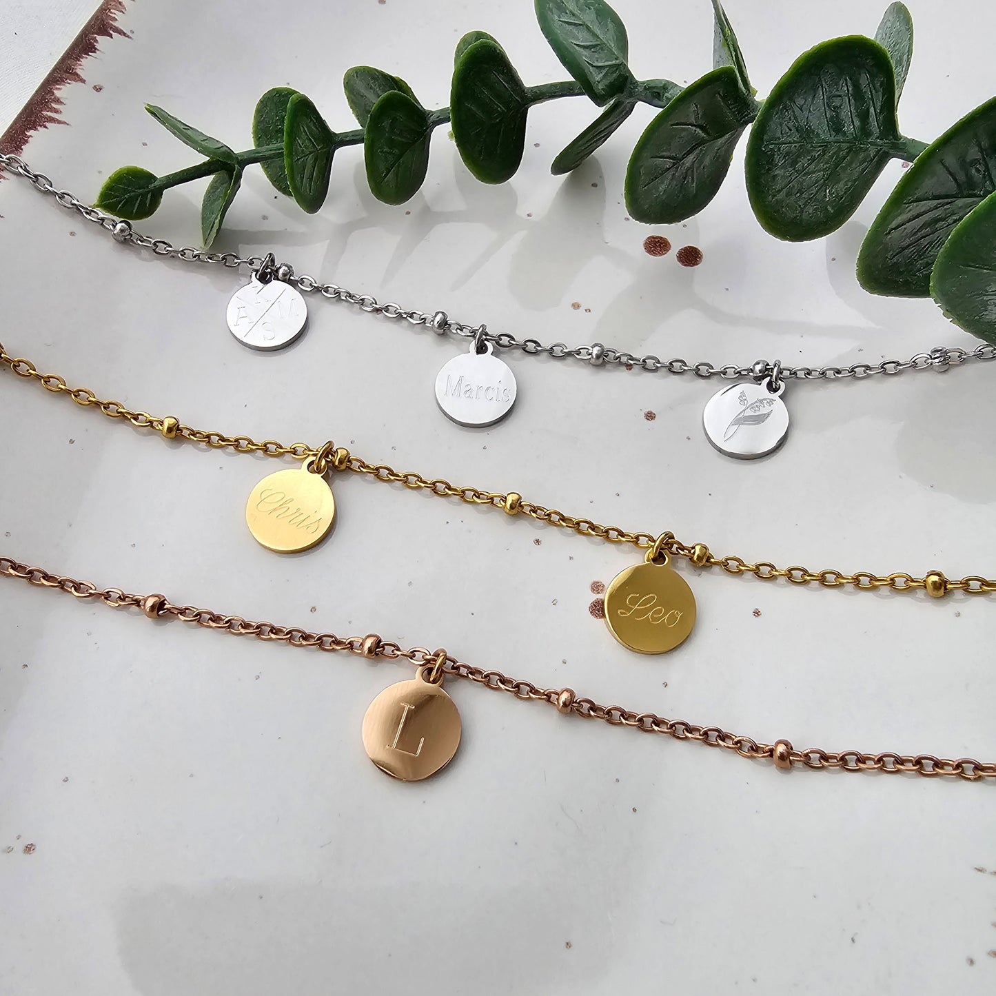 Kugel Fußkettchen mit Gravur 10mm