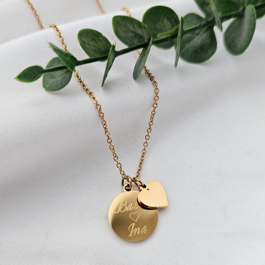 Personalisierte Herz Kette mit Gravur Plättchen Anhänger in Gold, Silber, Rosé, Buchstaben Kette gold, personalisiertes Geschenk Mama