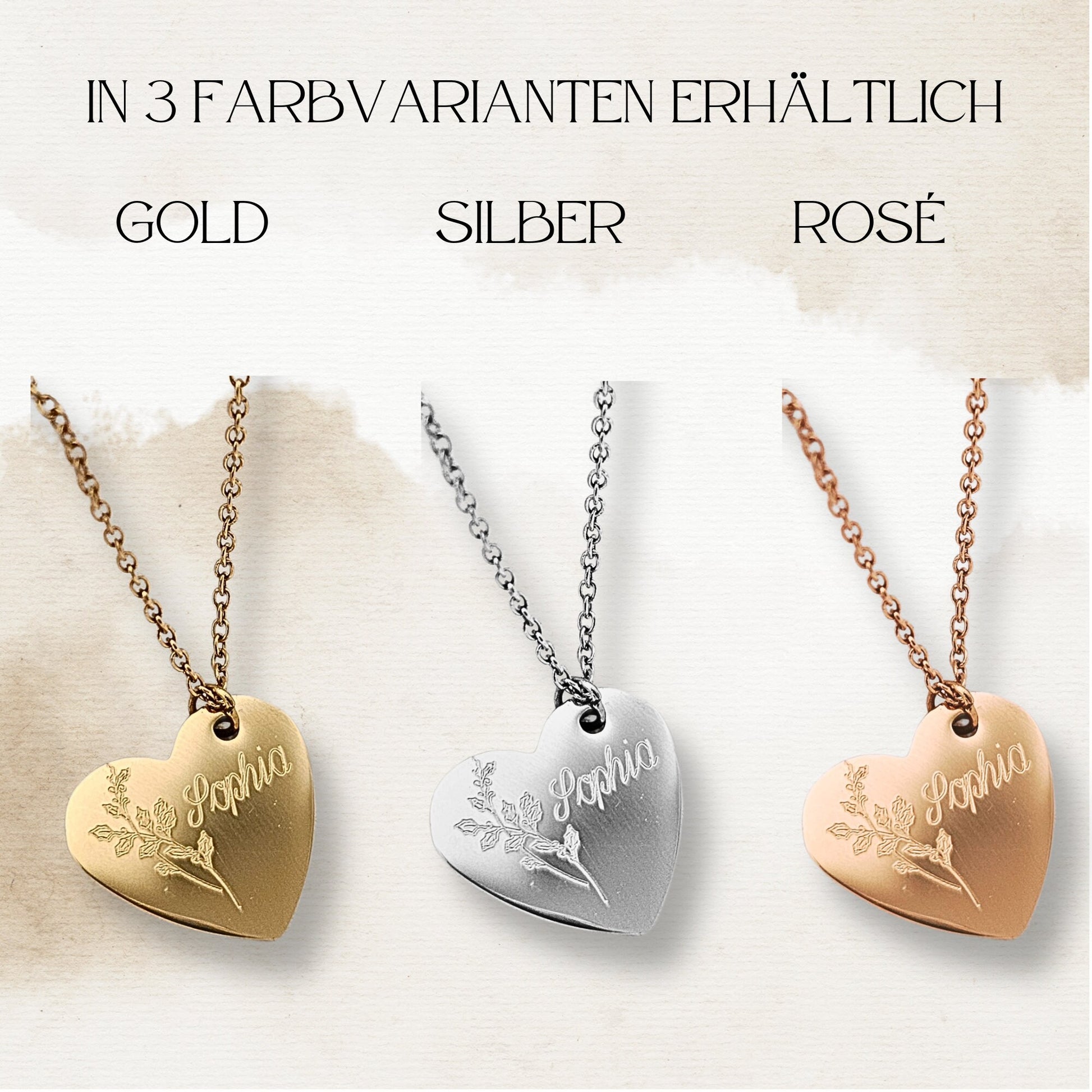 Personalisierte Herz Kette mit Gravur in Gold, Silber & Rosé, Kette mit Herz Anhänger personalisiert als Geschenk für Frauen