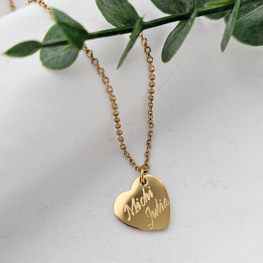 Personalisierte Herz Kette mit Gravur in Gold, Silber & Rosé, Kette mit Herz Anhänger personalisiert als Geschenk für Frauen