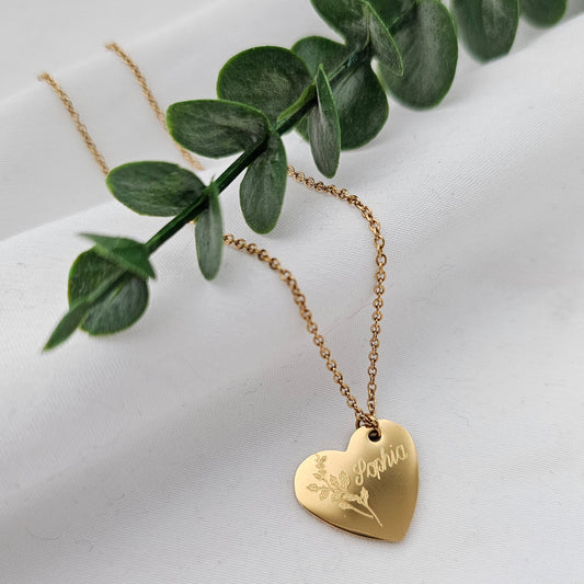 Personalisierte Herz Kette mit Gravur in Gold, Silber & Rosé, Kette mit Herz Anhänger personalisiert als Geschenk für Frauen
