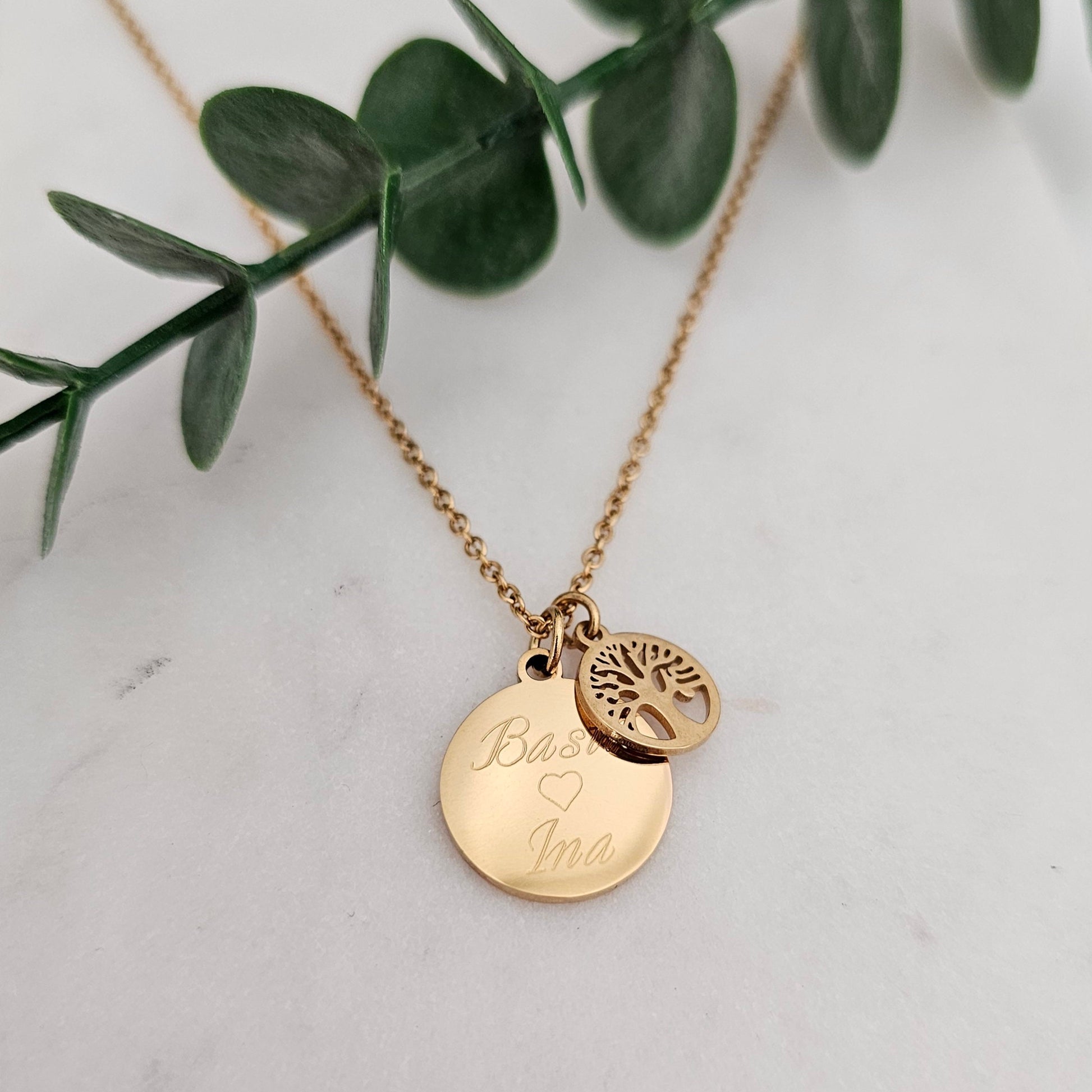 Lebensbaum Kette mit Gravur Anhänger, Buchstaben Kette, personalisiertes Geschenk, Namenskette, Lebensbaum Kette Gold, Silber, Rosé