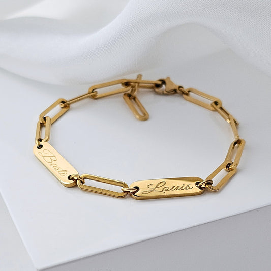 Chunky Armband personalisiert in Gold, Silber, Rosé | Namens Armband mit Gravurplättchen | personalisiertes Geschenk | grobes Gliederarmband