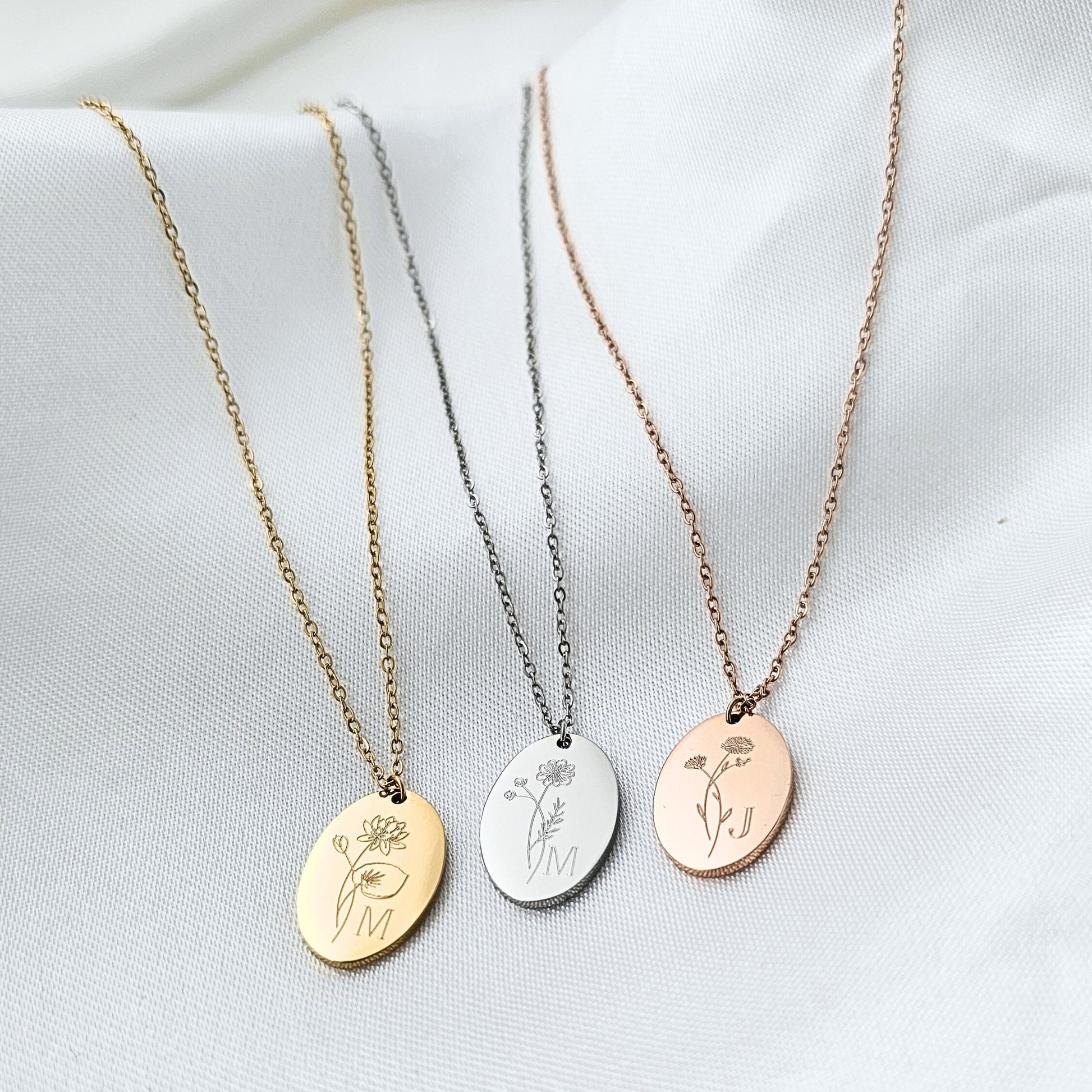 Geburtsblumen Kette personalisiert mit Geburtsstein | Halskette mit Buchstaben Anhänger 18mm | Ketten mit Stein | personalisiertes Geschenk