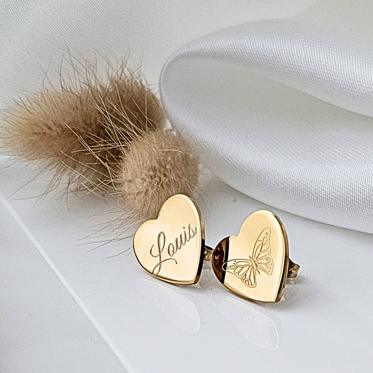 Chunky Herzohrstecker mit Gravur in Gold und Silber | Herzohrringe | große Ohrstecker mit Herz | personalisiertes Herz
