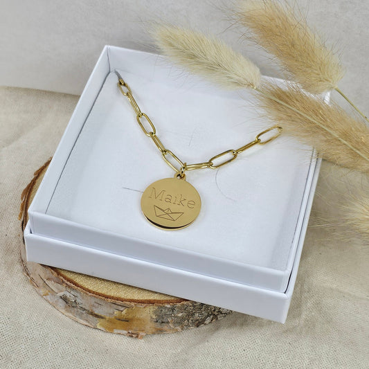 Personalisierte Kette mit 20mm Gravur Plättchen in Gold und Silber, Halskette Gold, Familienkette, Namenskette, personalisiertes Geschenk