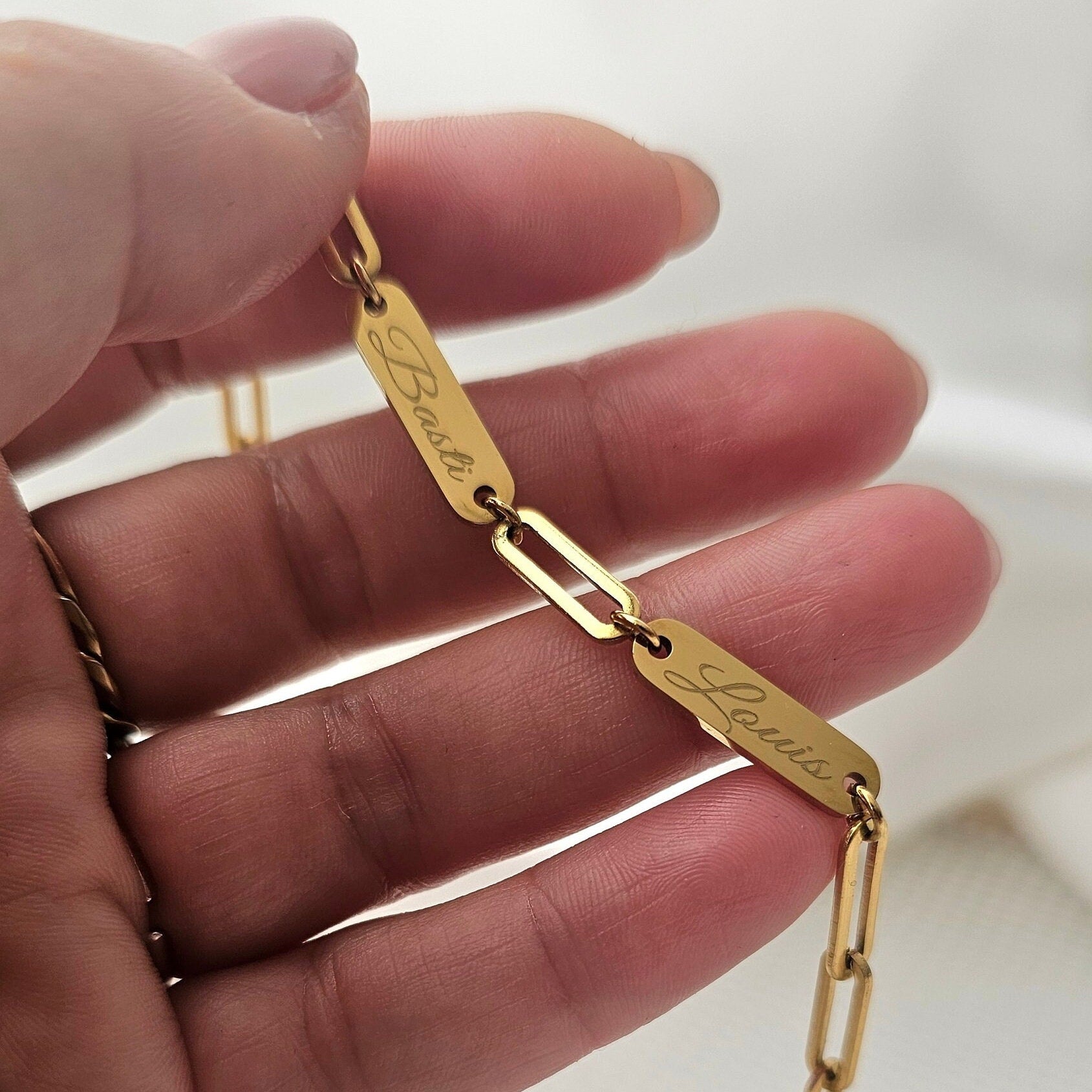 Chunky Armband personalisiert in Gold, Silber, Rosé | Namens Armband mit Gravurplättchen | personalisiertes Geschenk | grobes Gliederarmband