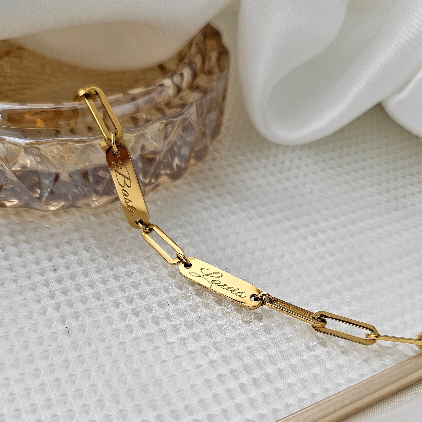 Chunky Armband personalisiert in Gold, Silber, Rosé | Namens Armband mit Gravurplättchen | personalisiertes Geschenk | grobes Gliederarmband