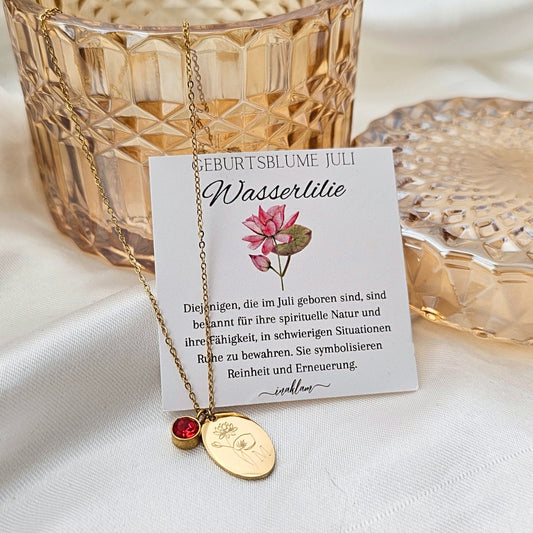 Geburtsblumen Kette personalisiert mit Geburtsstein | Halskette mit Buchstaben Anhänger 18mm | Ketten mit Stein | personalisiertes Geschenk