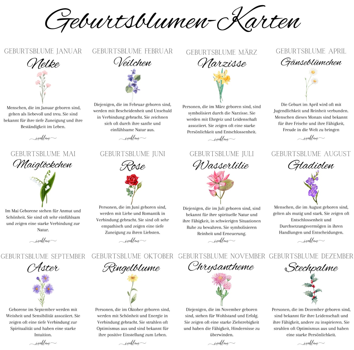 Geburtsblumen Kette personalisiert mit Geburtsstein | Halskette mit Buchstaben Anhänger 13mm | Ketten mit Stein | personalisiertes Geschenk