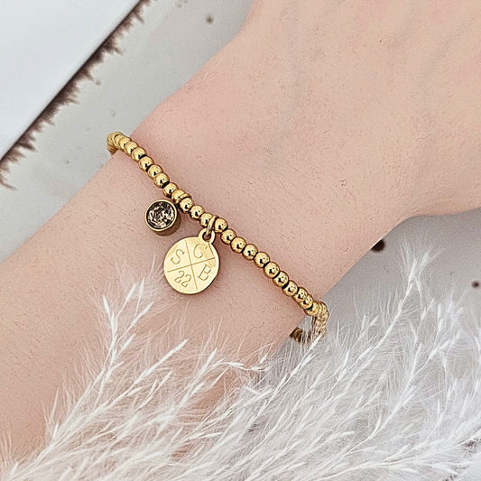 Perlenarmband personalisiert mit Gummizug und Gravur | Armband mit Geburtsstein | Kugelarmband Gold Silber | personalisierte Geschenke